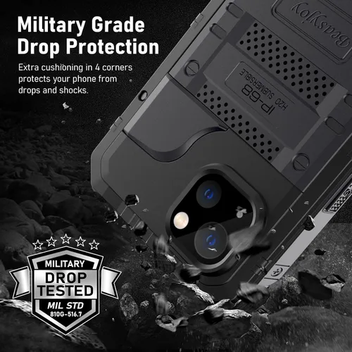 Vista 4 de Beasyjoy Funda impermeable para iPhone 13, funda de metal con protector de pantalla integrado, resistente protección de cuerpo completo, grado