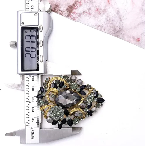 Vista 5 de LAXPICOL - Broche elegante de flores con cristal austriaco vintage para mujer, tono dorado Negro