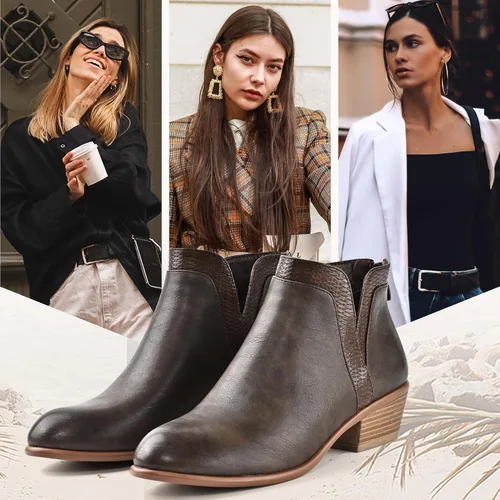 Vista 2 de SDONY Botines de tacón bajo para mujer, botines gruesos y elegantes con cremallera para mujer