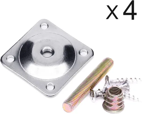 Vista 3 de Placas de montaje de pata de mueble Anwenk, placas de fijación de patas de muebles de fuerza industrial T-Plate 5/16" (M8) patas de sofá con pernos