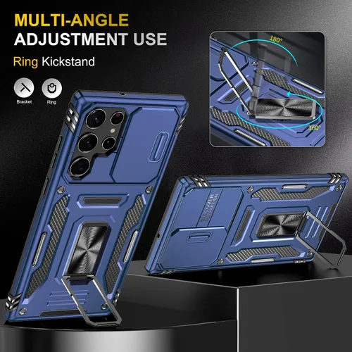 Vista 5 de Saiboro Funda para Galaxy S22 Ultra con funda para cámara y soporte, a prueba de golpes para S22 Ultra 5G 2022 (azul)