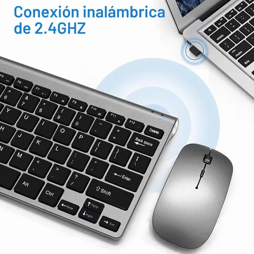 Vista 6 de Conjunto de teclado y mouse inalámbricos, teclado y mouse inalámbricos compactos, silenciosos, 2.4G, diseño ultrafino y elegante para Windows