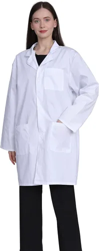 Vista 6 de Abrigo de laboratorio profesional para mujer, manga completa, mezcla de algodón, abrigo médico largo, blanco, unisex