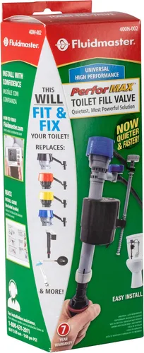 Vista 5 de Fluidmaster 400H-002 Válvula de llenado universal Performax para inodoro, de alto rendimiento, control de agua para tanque y taza, 1 paquete
