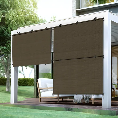 Vista 8 de Bynbbur Persianas enrollables plegables de 4 pies de ancho x 5 pies de alto, 220 GSM, pantallas de porche enrollables, tela para terraza, pérgola