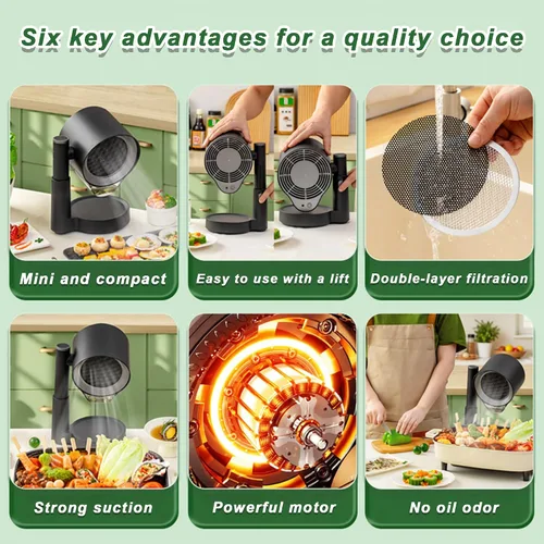 Vista 5 de Campana extractora portátil para cocina de RV, BBQ, olla caliente, ventilador de escritorio para cocina con 3 velocidades, altura telescópica, bajo