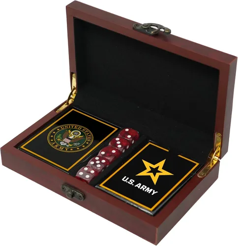 Vista 2 de Juego de regalo del ejército de los Estados Unidos Juego de cartas y dados Tarjetas de insignia de rango del ejército Regalos del ejército