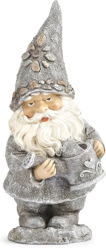 Vista 6 de Roman Giftware Inc., colección Pudgy Pals, gnomo de guijarro con estatua de hervidor, 14 pulgadas de alto, decorativo, regalo de jardín, decoración