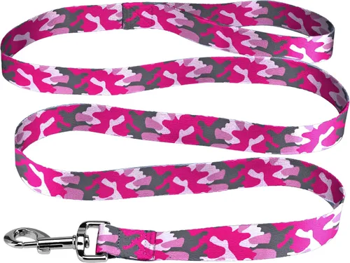 Vista 2 de Native Pup Correa para perro, margarita azul, flor verde, camuflaje rosa, leopardo, orgullo arcoíris de 5 pies (rosa camuflado)