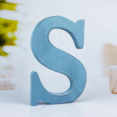 Vista 26 de Letras de madera azul rústica de 6 pulgadas, letras de madera sin terminar para pared, letras decorativas azules retro de pie, decoración de tablero