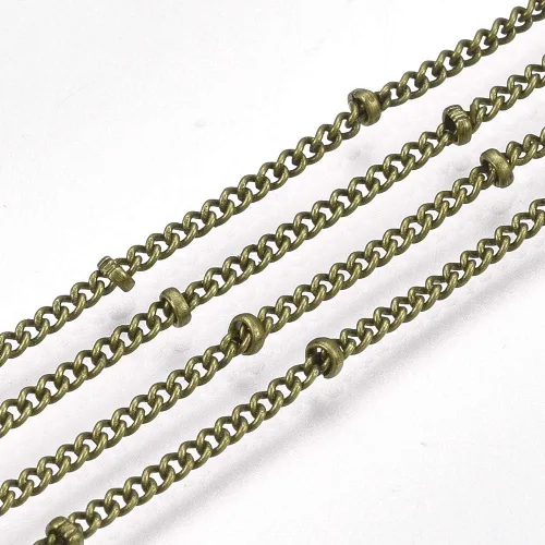 Vista 2 de Cadenas de latón de bronce antiguo de 49 pies con eslabones trenzados, cable soldado con cuentas cruzadas de satélite con carrete de 0.079 x 0.059