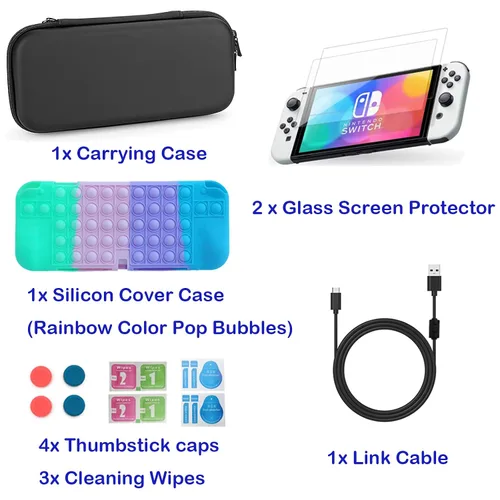 Vista 5 de Vaparinckl Carry Case for Nintendo Switch OLED Model, Protective Switch Accessories Kit Bundle with Carry Case, 2 Glass Screen Protector, 1 Silicon