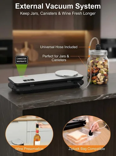 Vista 7 de Sellador al vacío para alimentos, potente máquina selladora al vacío de 90 kPA con báscula digital de cocina, sellador al vacío de alimentos 12 en 1