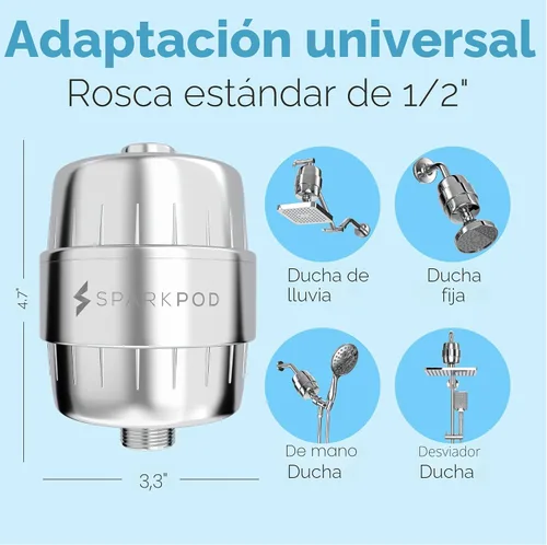 Vista 4 de SparkPod Filtro de cabezal de ducha de 23 etapas para cabello seco y piel – Filtros de ducha universales de alto rendimiento para eliminar productos