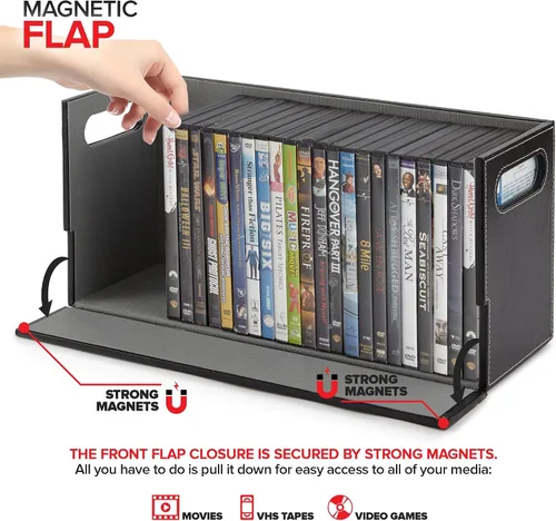 Vista 3 de Stock Your Home caja de almacenamiento de DVD, organizador de estante de películas para Blu-Ray, estuches de videojuegos, CDs, soporte para cintas