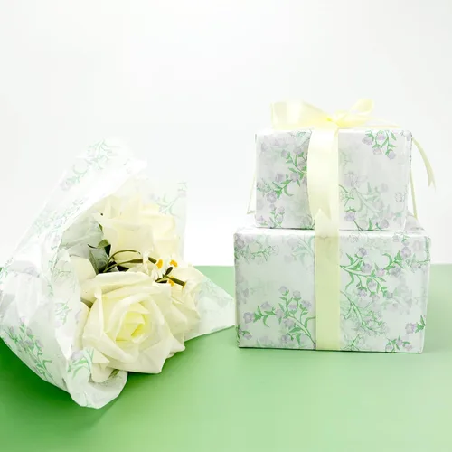 Vista 2 de TINYFUTURE - 100 hojas de papel de seda para envolver regalos con flores, papel reciclable de follaje botánico para bolsas de regalo para bodas
