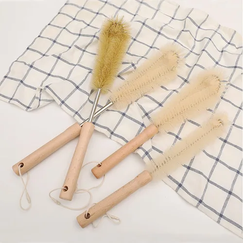 Vista 4 de Cepillo de nailon extra largo de 24 pulgadas con cepillo para botellas de 15 pulgadas, mango de madera de haya, cepillo de lavado flexible con mango