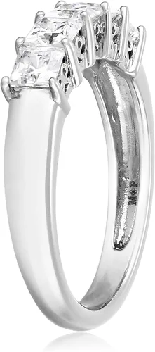 Vista 3 de Tienda Essentials Anillo de plata de ley chapada en platino o oro con 5 piedras de corte princesa hecho con circonitas Infinite Elements