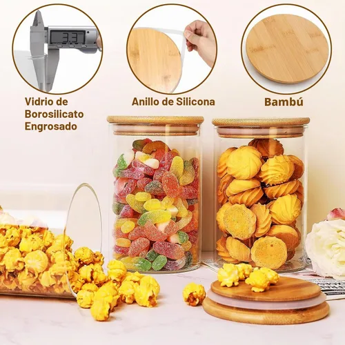 Vista 5 de Tarros de almacenamiento de alimentos de vidrio de 33+17 oz con tapas herméticas, tarro de vidrio transparente con tapa de bambú, recipiente