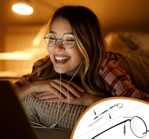 Vista 5 de Brigtlaiff - Lentes redondos con bloqueo de luz azul para hombres y mujeres, anteojos para computadora, juegos y TV, antifatiga ocular con marco