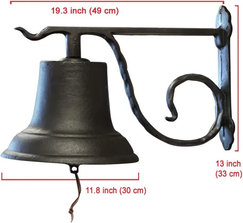 Vista 9 de NACH JS-90-098 - Timbre rústico de hierro fundido, campanas de puerta grandes para hogares, campana de puerta de cocina, campana de cena, timbre