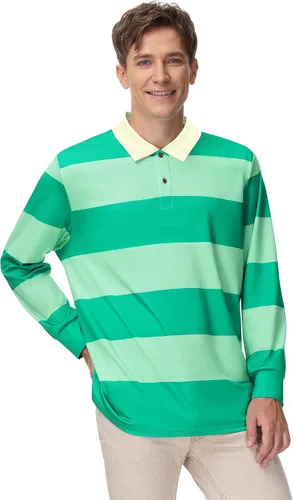 Vista 2 de Arvilhill Disfraz de Halloween para adultos, camisa polo clásica a rayas