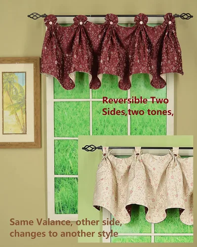 Vista 5 de Today's Curtain Madison - Cenefa reversible con botones, 20 pulgadas de largo, color burdeos