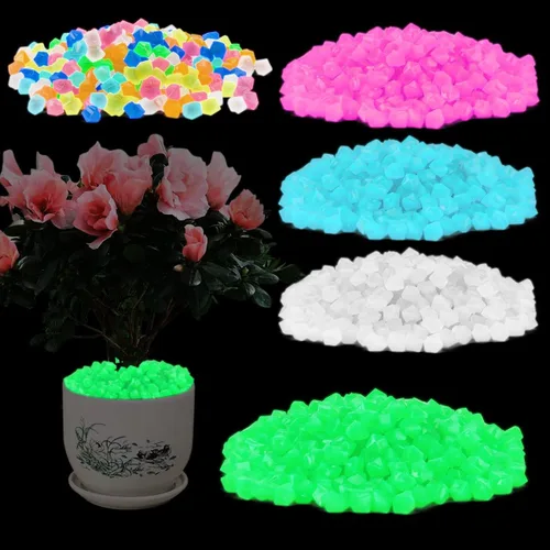 Vista 8 de 600 piedras decorativas que brillan en la oscuridad, piedras luminosas de jardín que brillan con luz y energía solar para decoración al aire libre