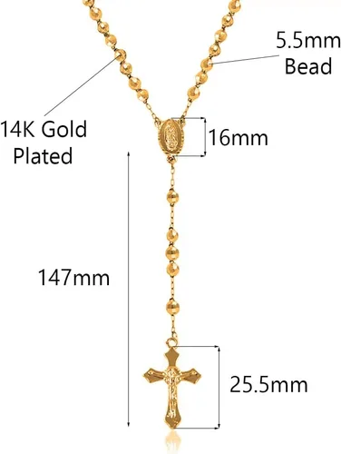 Vista 3 de Savlano Collar de cruz de rosario chapado en oro de 14 quilates, cadena de rosario con medallón de cruz de crucifijo de 0.256 in, collar en Y