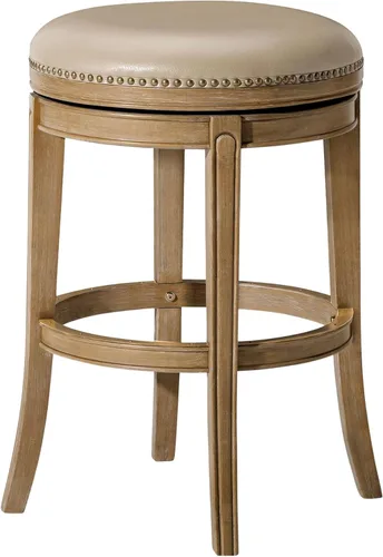Vista 8 de Maven Lane Alexander Taburete de bar sin espalda de 31 pulgadas con reposapiés, madera maciza marrón y tapicería sintética marrón oscuro, ideal
