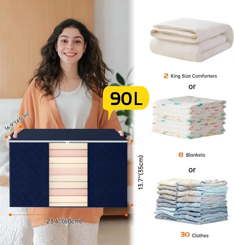 Vista 2 de Paquete de 6 Bolsas de Almacenamiento de Ropa - Organizadores de Mantas de 90L y Almacenamiento para Armario, Contenedores de Almacenamiento Grandes