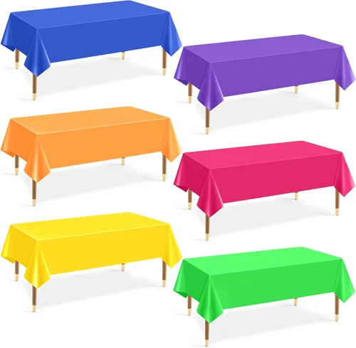 Vista 15 de Mwellewm 6 manteles de plástico desechables, mantel de arcoíris de colores surtidos, rectangular de neón colorido a granel sólido para cumpleaños