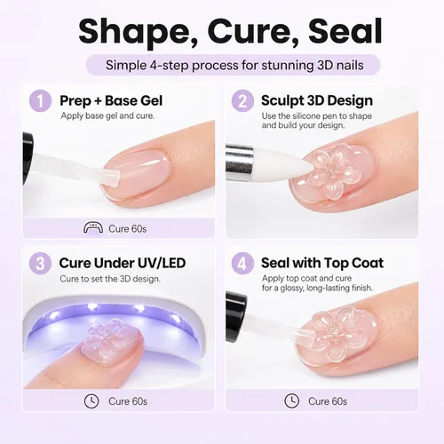 Vista 3 de Beetles - Gel de uñas sólido constructor, gel transparente 3D de 1.06 onzas para esculpir, gel de construcción de gel duro con polvo de uñas