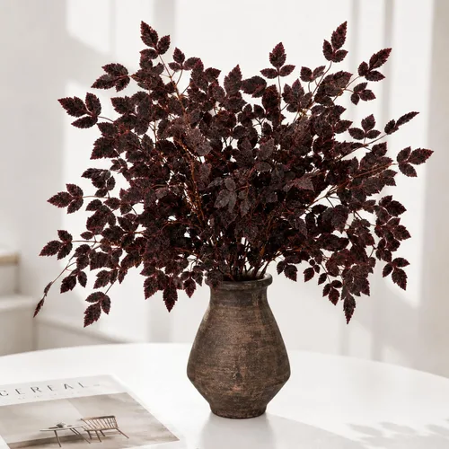 Vista 10 de 6 piezas de 20 pulgadas de ciruela artificial Cimicifuga Leaf Sprays, decoración de imitación de Cimicifuga