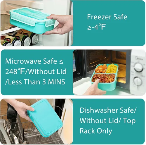 Vista 6 de Caperci Caja Bento Clásica para Almuerzo Adulto para Niños Mayores - Envase de Almuerzo de 47 oz con 3 Compartimentos Impermeable para Adultos