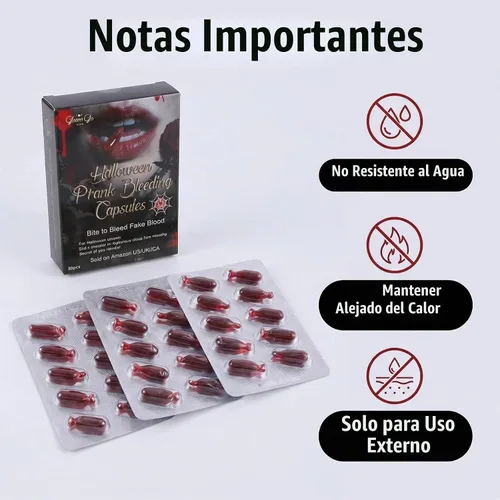 Vista 4 de 30 cápsulas de sangre falsa vampiro accesorios de terror Halloween