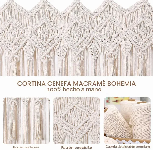 Vista 6 de Osunnus Cortina de macramé para colgar en la pared, cenefa de macramé para ventana y puerta, 40 x 30 pulgadas, decoración de pared de macramé 1 panel