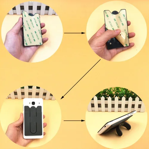 Vista 4 de Tarjetero con soporte para teléfono celular, funda adhesiva de goma de silicona para teléfono inteligente (6 unidades)