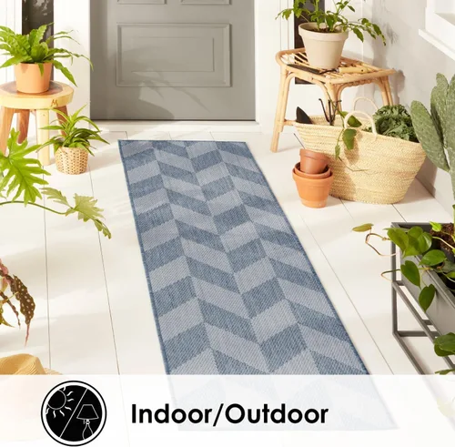 Vista 5 de Nicole Miller New York Patio Country Calla - Alfombra contemporánea de espiga para pasillo de interiores y exteriores, azul/gris, 1 pie y 9 pulgadas