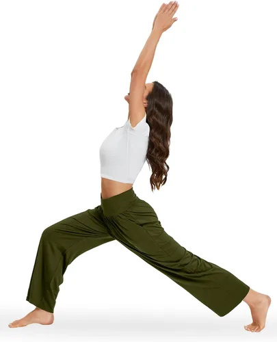 Vista 5 de Gracyoga Pantalones de pierna ancha para mujer, casuales, holgados, para yoga, cómodos, de cintura alta, con bolsillos