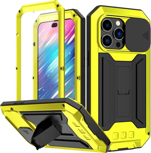Vista 10 de Simicoo Funda compatible con iPhone 14 con protector de cámara de pantalla con función atril, resistente al agua, de metal militar, resistente