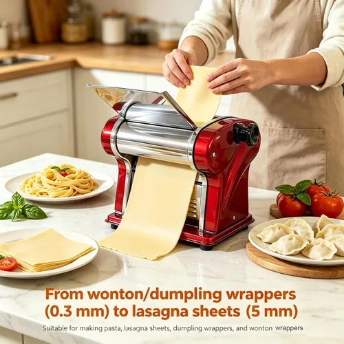 Vista 5 de Máquina eléctrica de pasta, 135 W, 9 ajustes y cortador de 0.098 in Stainless steel pasta machine: thickness (0.3-5mm), round noodles. 5kg/h. For