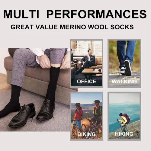 Vista 6 de Calcetines de lana merino para hombre, calcetines de lana cálida de invierno, calcetines de vestir negros, calcetines casuales