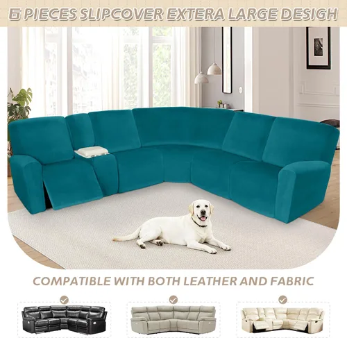 Vista 619 de Arfntevss Fundas de sofá seccional reclinable de terciopelo, Funda de sofá seccional de esquina para sofá reclinable, Funda elástica suave