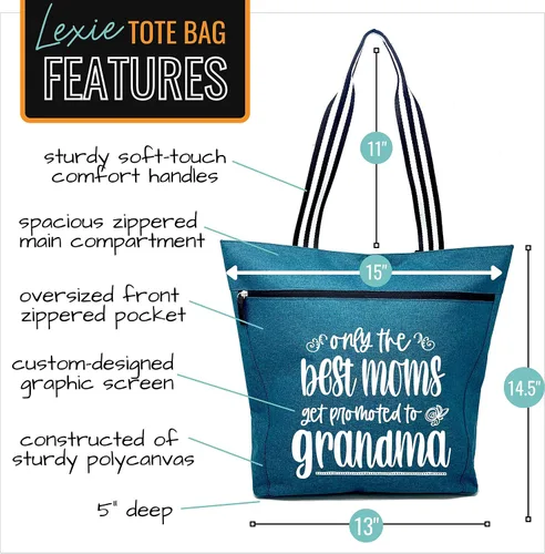 Vista 5 de Brooke & Jess Designs Bolso de mano para la abuela – Bolso de lona resistente con cremallera y bolsillo interior para la abuela para uso diario Teal