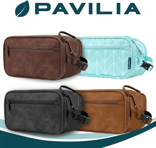 Vista 8 de PAVILIA Neceser para hombres y mujeres, bolsa de viaje, estuche organizador de artículos de tocador, artículos esenciales de viaje, kit de afeitado