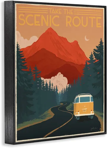 Vista 2 de Stupell Industries Tome la frase de la ruta escénica Viaje retro de montaña