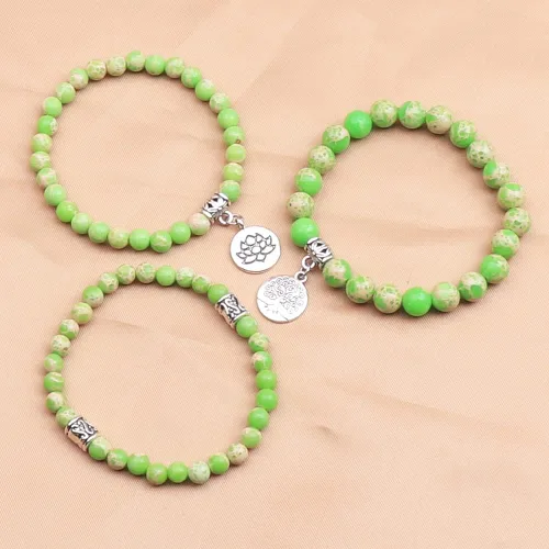 Vista 3 de UEUC 7 - Brazalete curativo de 7 chakras de hematita para mujer, juego de brazalete difusor con dije de flor de loto para yoga o reiki, brazalete