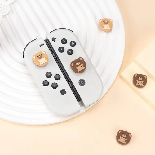 Vista 6 de GeekShare 4 tapas de agarre de pulgar compatibles con Nintendo SwitchOLEDSwitch Lite, cubierta de silicona suave para palanca de mando Bear Cookies