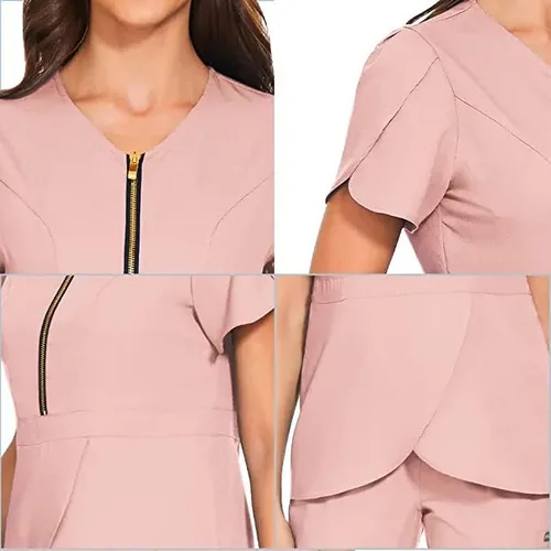 Vista 5 de niaahinn Conjunto de ropa quirúrgica elástica con cuello en V y pantalones quirúrgicos, uniforme médico para enfermeras, trabajo para mujeres